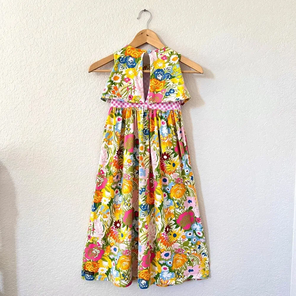Matilda Jane Far Out Dress Girls 6 Floral Maxi Bright Daydream Gingham Trim